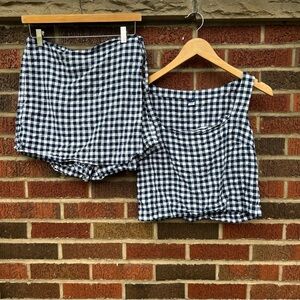Old Navy Navy Blue and White Gingham Print Wrap Around Skort and Top Set